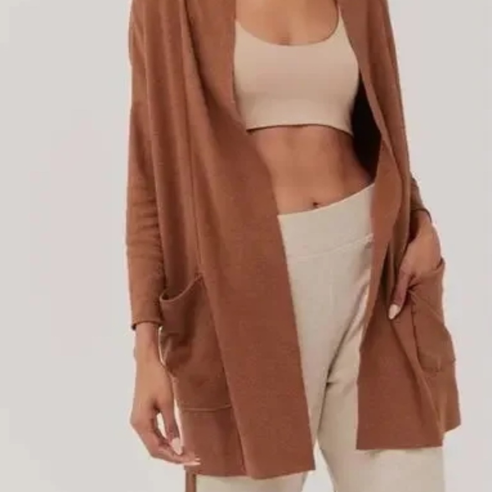 Pact Airplane Cardigan Open Organic Cotton Sweater in Rust